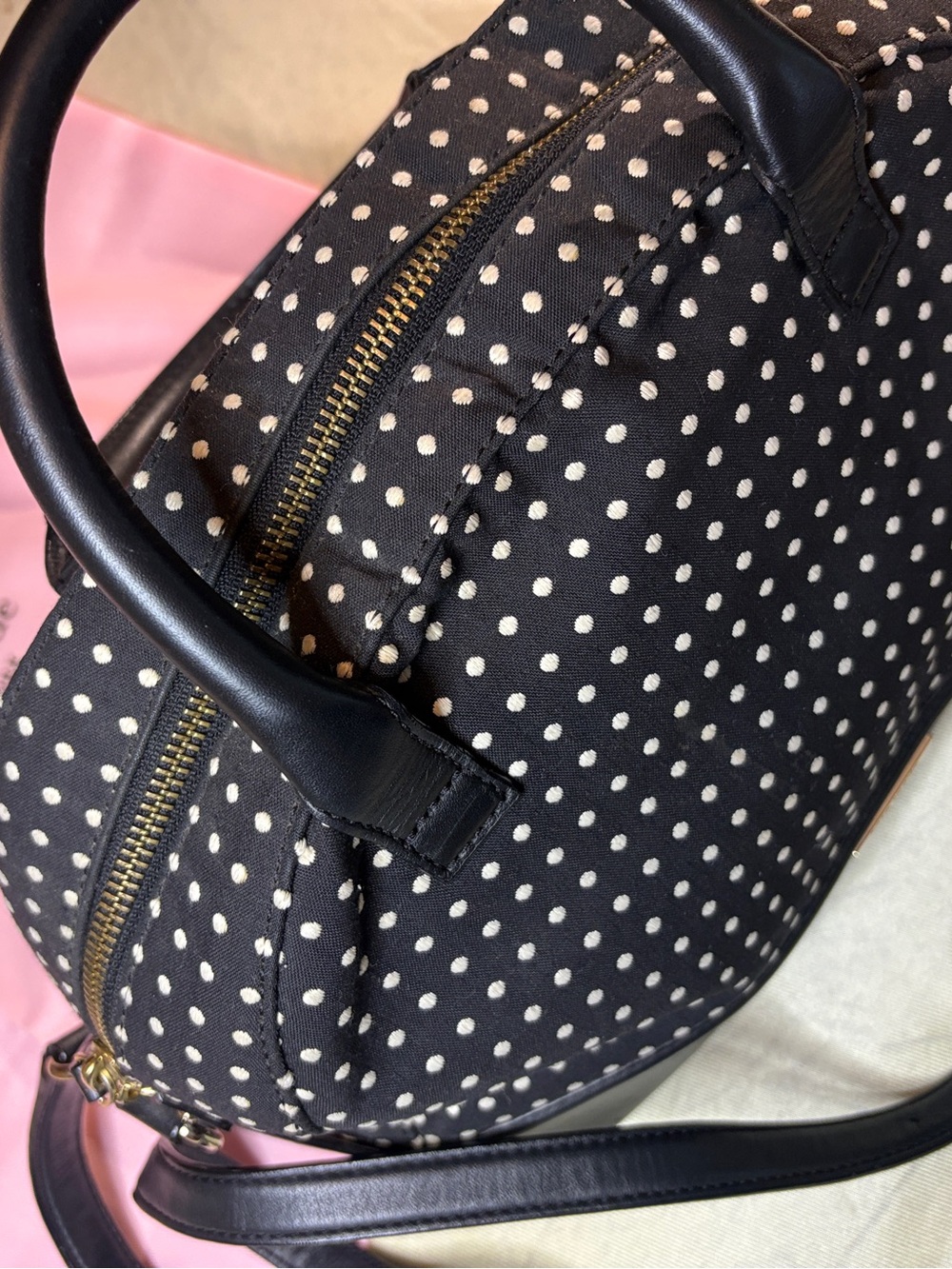 kate spade Black and White Polka Dot Dome Satchel. Strap,Dust-bag, Shopping Bag - Picture 5 of 13